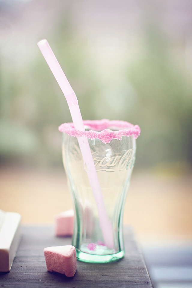 Just use the squeeze frosting around the rim of the glass and dip into pink sugar